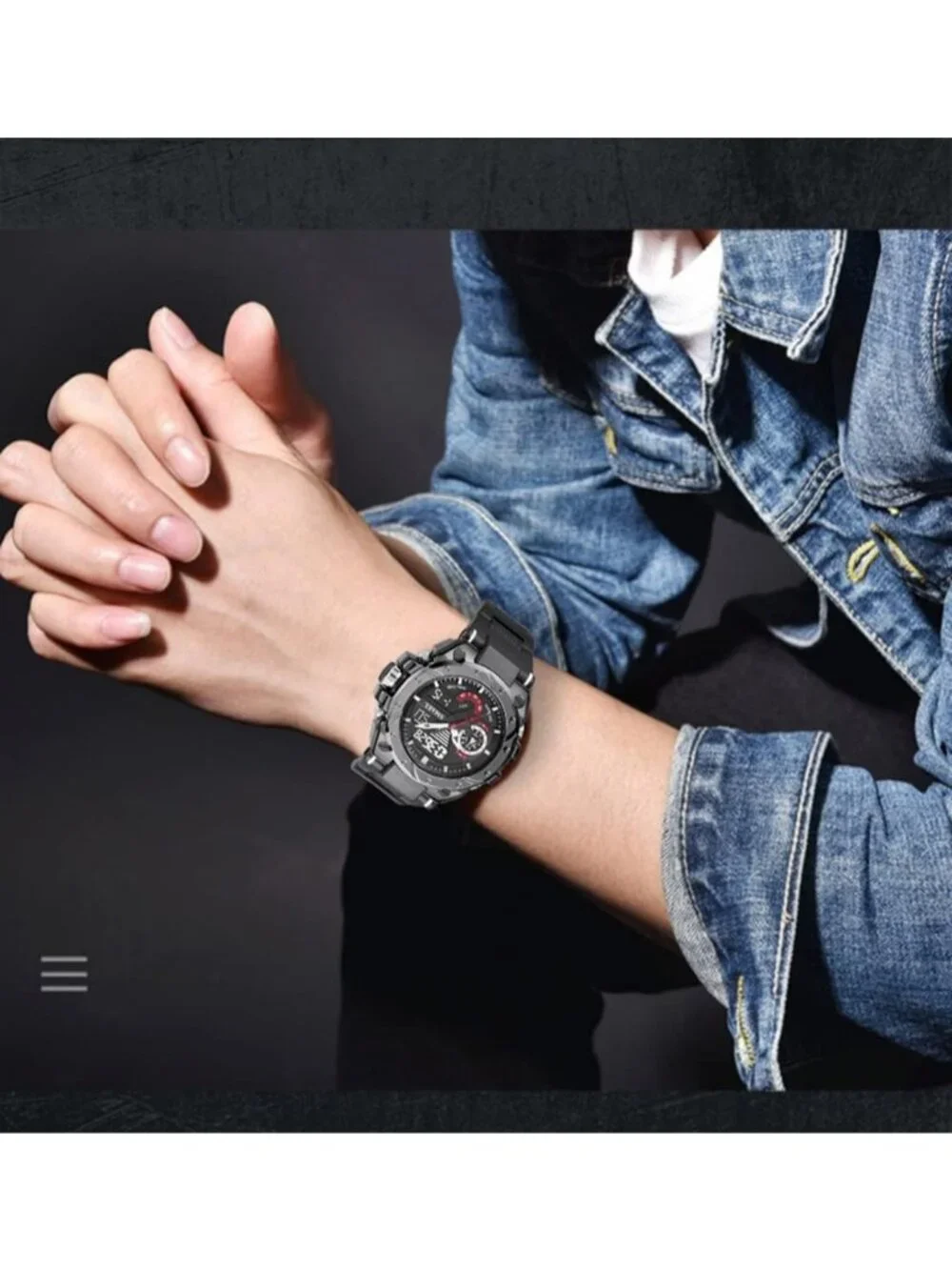 Men's Grey And Black Analog Quartz Sports Waterproof Military LED Digital Watch